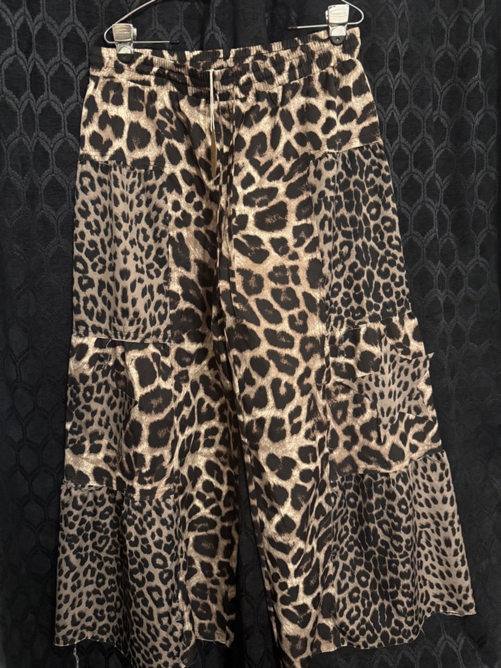Leopard Print Tiered Wide-Leg Pants - Brown & Black
